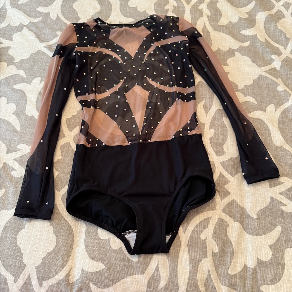 Stylish Black and Tan dance costume One Piece. Adult medium
